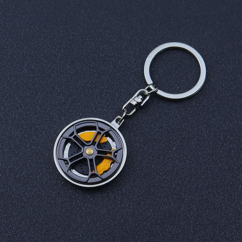 Two-Tone Rotating Wheel Hub Keychain with Dual Card Clamp & Free Laser Engraving