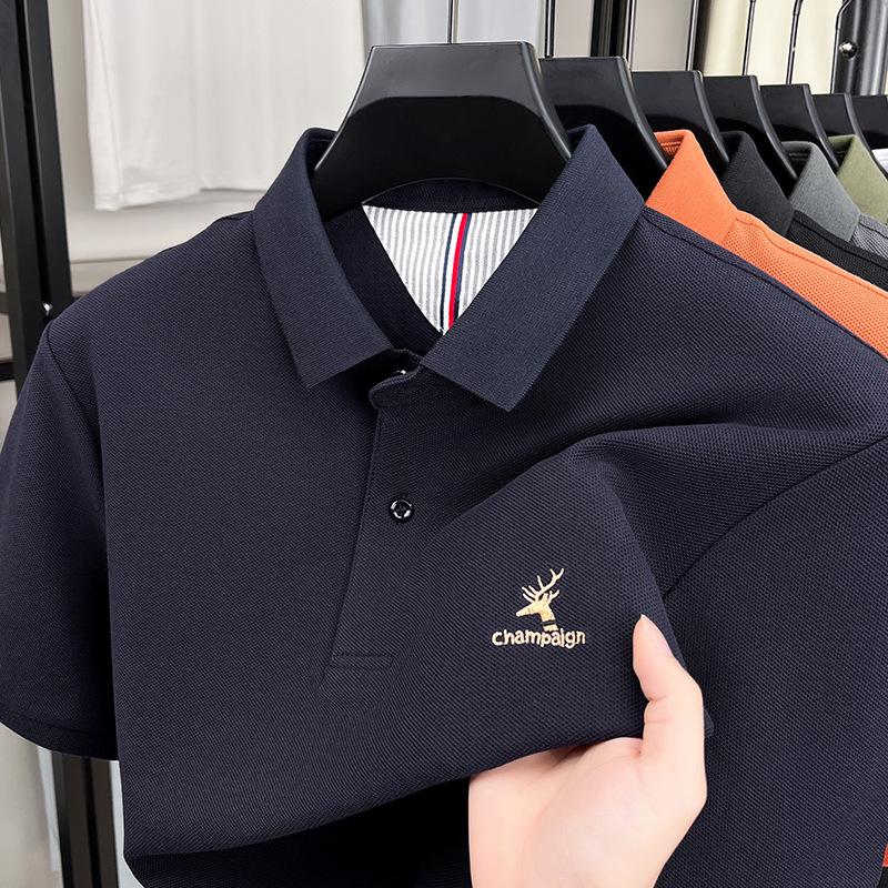 Pánské elegantní polo tričko s krátkým rukávem, luxusní vyšívané tričko s klopou a volným topem s půl rukávem