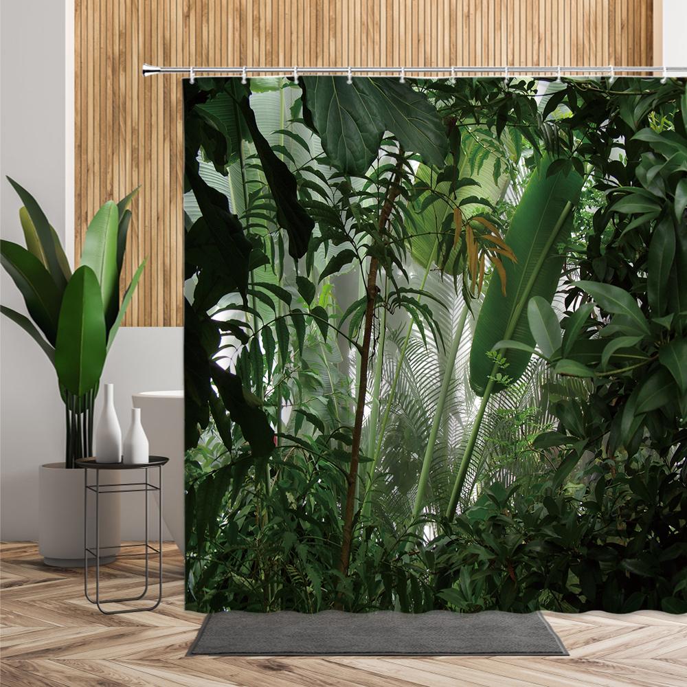 Green Jungle Shower Curtain Summer Forest Tree Bathroom Bath Decoration Home Decor Natural Landscape 3D Living Room Curtains Set