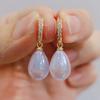 New Shiny Purple Drop Shape Imitation Pearls Dangle Earrings for Women Fashion Zircon Earring Jewelry Wedding Accessories