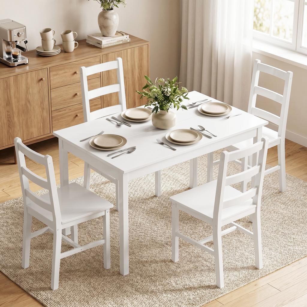 5 Piece Dining Room Set For 4 People Rectangular Dining Table And Chairs Made Of Solid Wood For Small Spaces White
