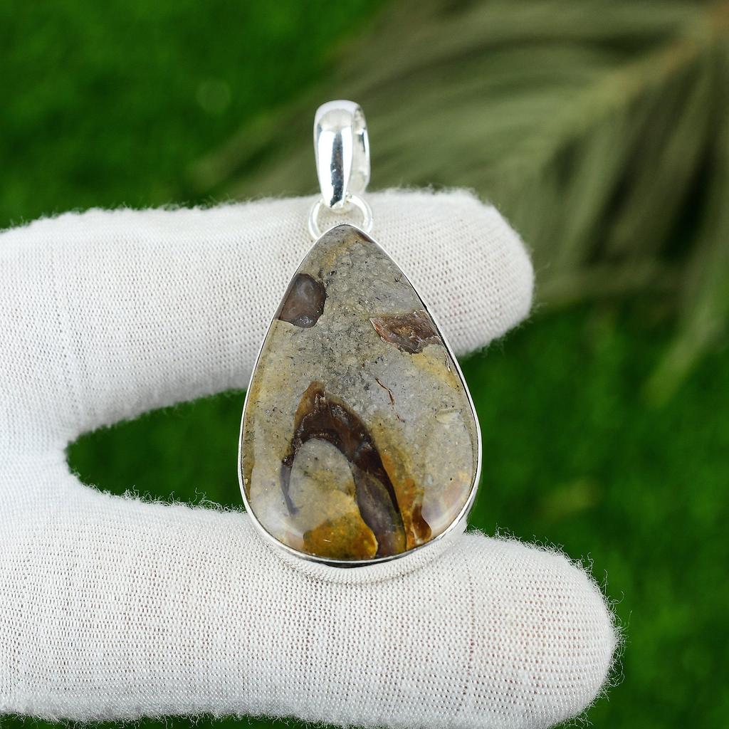 Rock Calci Stone Sterling Silver Ethnic Birthday Unique Artisan Sister Pendant
