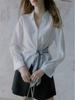2026 Spring French Design Women's Long Sleeve Tie-Up Commuter Shirt - High-End White Top