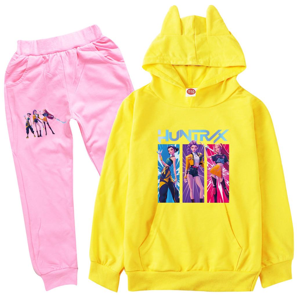 Kinder Mädchen Anime Cartoon K-Pop Rumi Zoey Mira Bedruckt Lässige Langarm Kapuzenpullover Hosen Kleidung Set