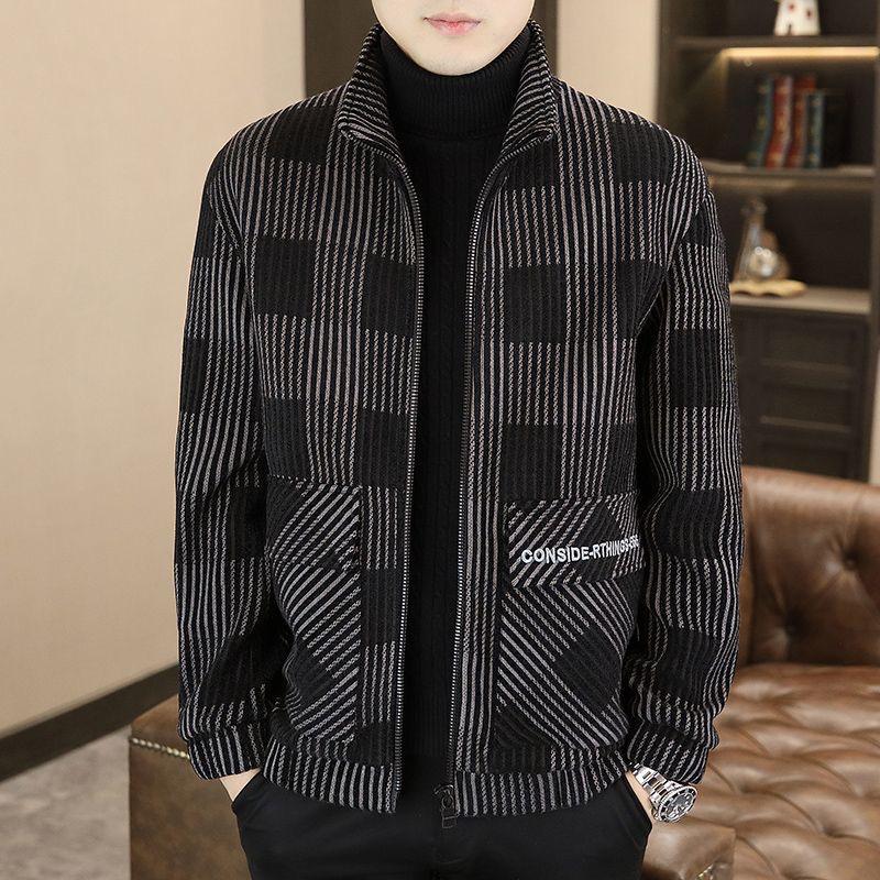 Men's Fashionable Plaid Woolen Winter Jacket - Thickened High-End Korean Style Coat