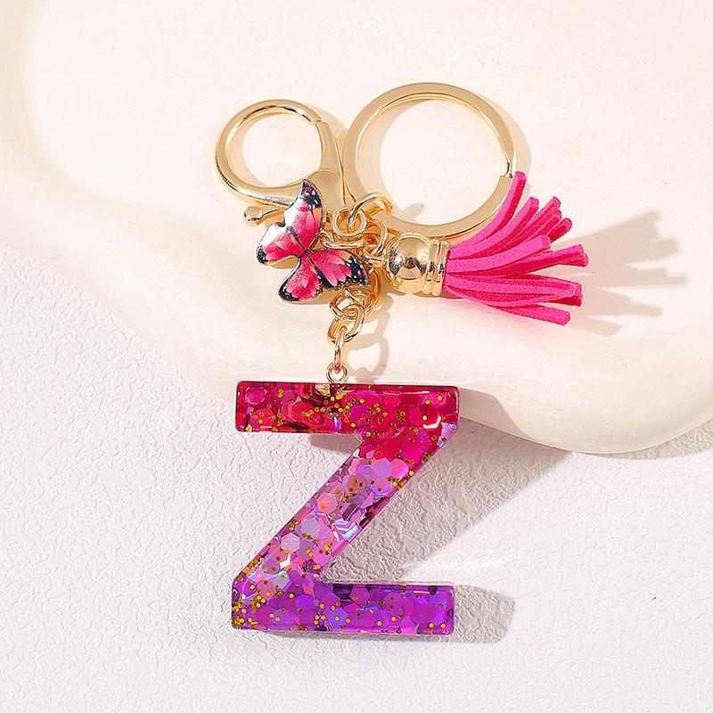 Glitter A-Z Shiny Sequin Letter Pendant Keychain Tassel Star Ball Charms Keyrings Women Bag Ornaments Car Trinket Accessories