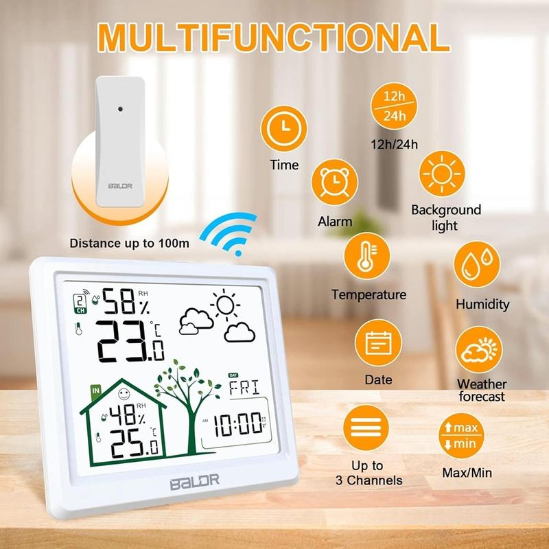 Baldr 4.9" Smart Digital Thermometer Hygrometer Weather Station Alarm Clock Comfort Tips Frosting Point Wireless Forecast Sensor