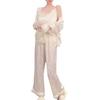 New Ice Silk Pajamas for Women with Chest Pads, National Style Jacquard Suspenders, Three-piece Set of Pure Desire Silk Loungewear