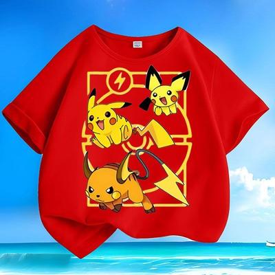 T-shirts Pikachu Tendance d'Été | Nouvelle Arrivée | Hauts Amples à Col Rond Manches Courtes pour Enfants Petits et Moyens