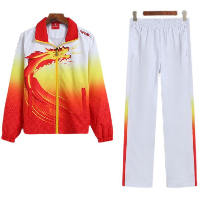 Chinese Sportswear Three-Piece Set: Long Sleeve Athlete Entrance & School Uniform for Spring/Autumn.