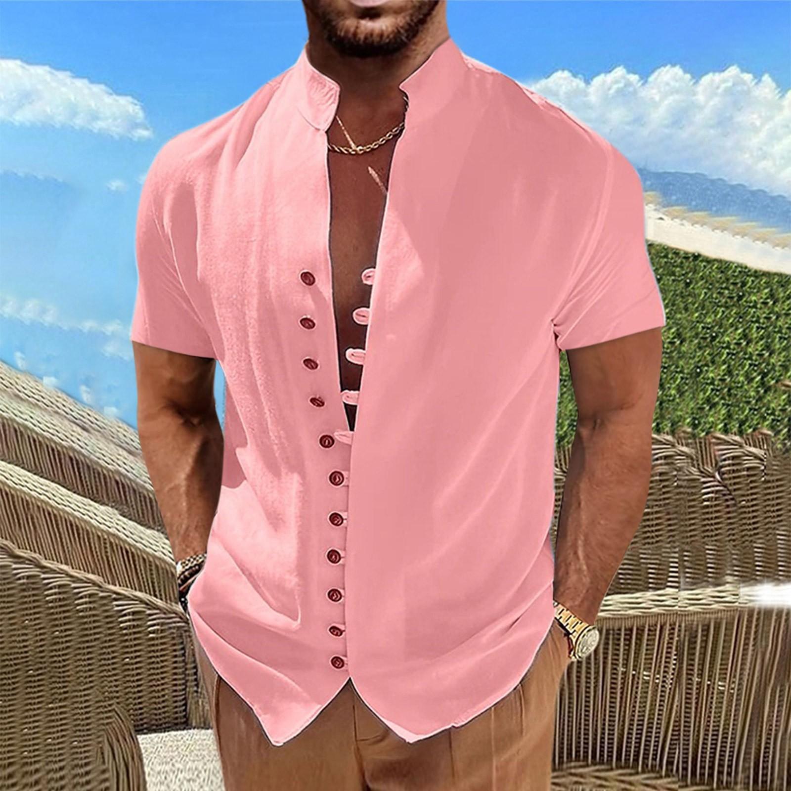 

Новая мужская повседневная свободная рубашка в стиле ретро с короткими рукавами и принтом L розовый