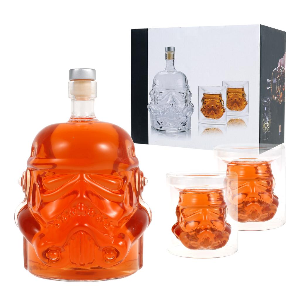 Whiskey Decanter with 2 Glasses 750ml Transparent Wine Decanter Creative Bourbon Decanter and Glass Set Whiskey Decanter