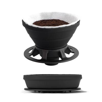 Vandroop Coffee Reusable for Hand Drip Coffee Dripper, Foldable, Silicone, Portable, (1-2 Cups) (Black)
