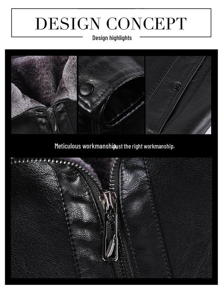 Men's Winter Fleece Lined Genuine Sheepskin Leather Jacket with Fur Trim