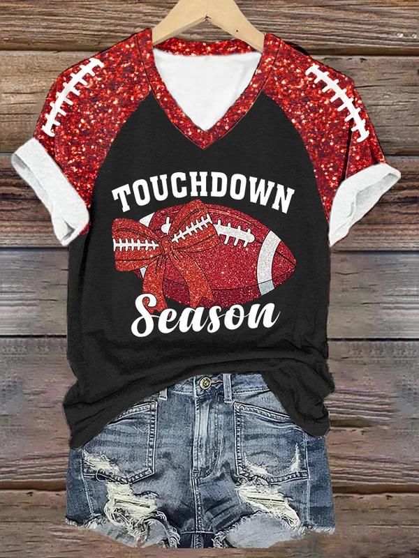 Women's Rugby Print 3D Digital Print Women's T-shirt Casual Trend V-neck Short Sleeved Shirt 3413 EMA