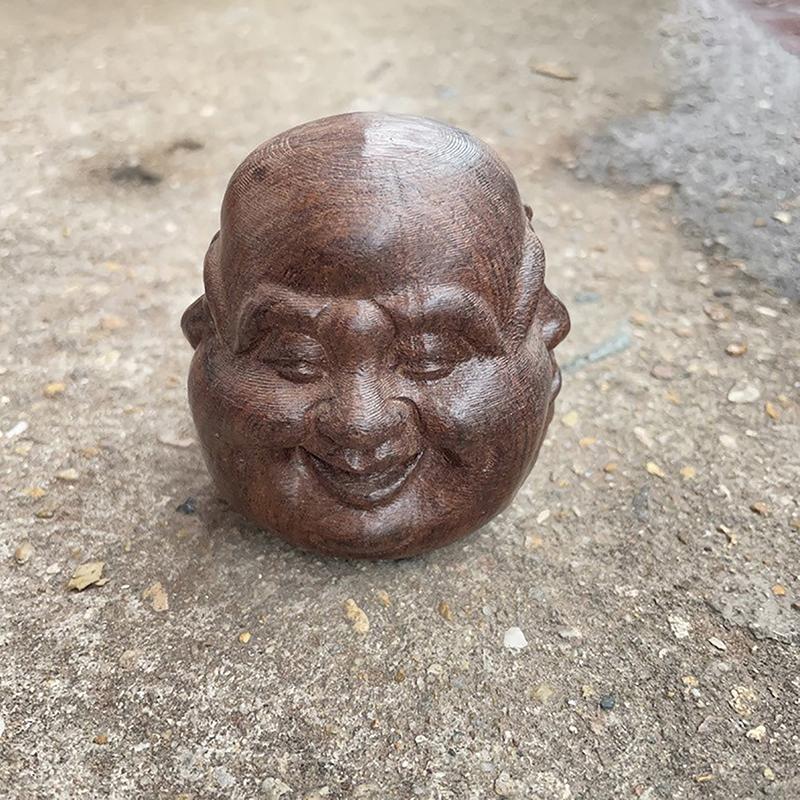 Sběratelské předměty Čínské Ručně Vyřezávané Dřevěné Sošky Buddhova Hlavy se Čtyřmi Obličeji