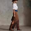 New Fringed Spliced Denim Hem Irregular Suede Skirt