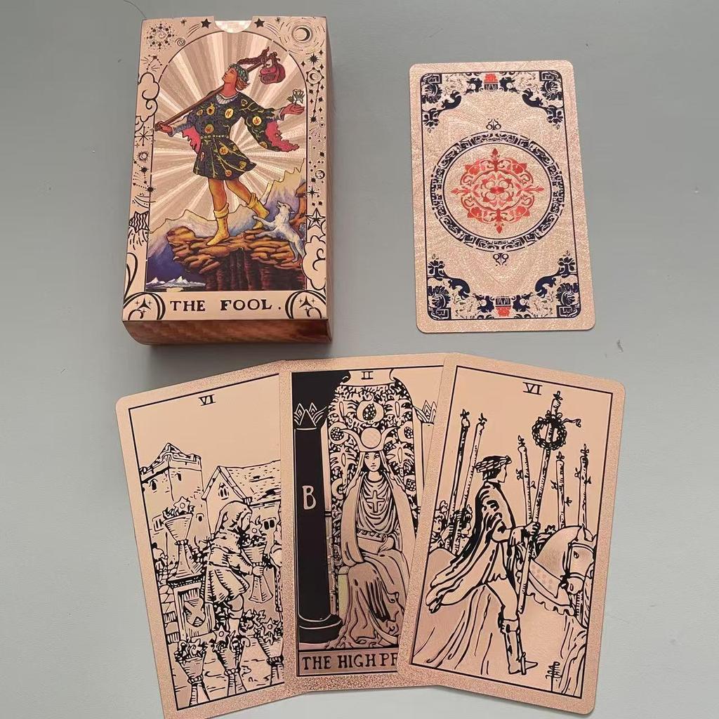 Gold Foil Waterproof Tarot Card Set with Full-Color Printing and Game Instructions