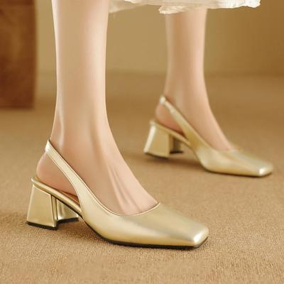 Bright Green Patent Leather Slingback Pumps | Square - Toe Chunky Heel Stylish Shoes