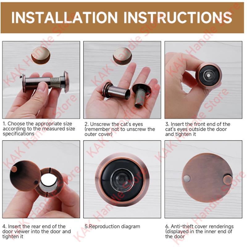 KAK HD Glass Lens 220 Degree Door Viewer Peephole with Heavy Duty Privacy Cover for Front Door 40-75mm Door Eye for Hotel Room