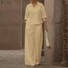 ZANZEA Women Short Sleeve Blouse and Pants Casual Two Piece Suit Sets