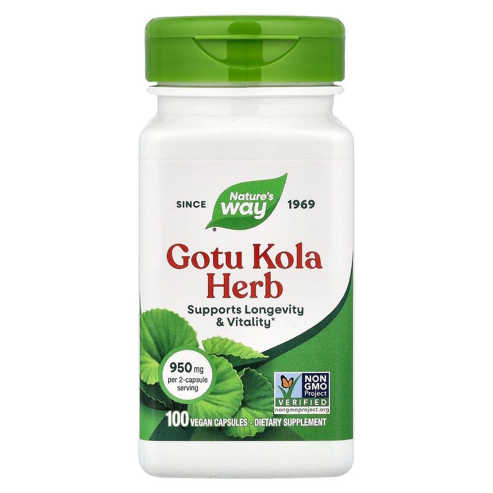 Nature's Way Gotu Kola Herb 950mg Veggie Capsules, 100 Count (475mg per Capsule)