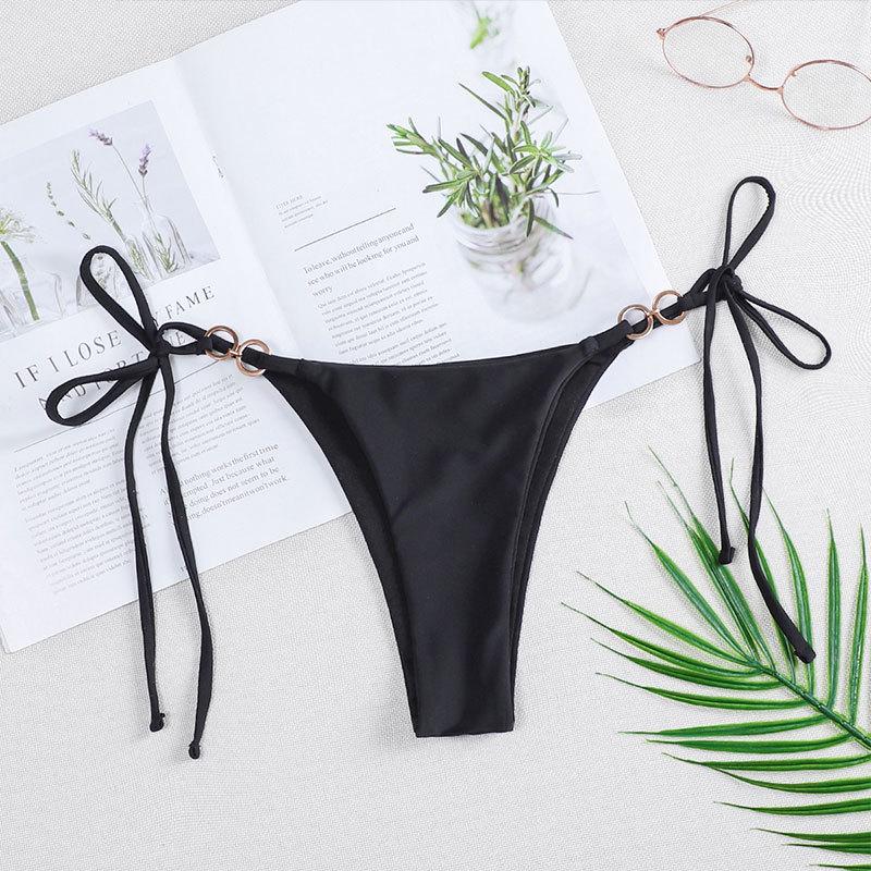 2024 Avrupa & Amerikan Düz Renk Bağcıklı Üçgen Bikini & Yüzme Şortu Seti