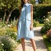 Damen Sommer Hemdblusenkleid Knopfleiste Ärmellos Revers Midi Tankkleid Lässige Tunika Strand Sommerkleid mit Taschen