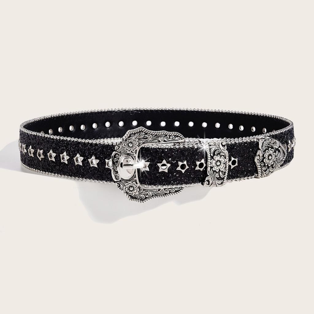 Wide Women'S Rhinestone Jeans With Denim Design Belt And Personalized Wind Belt Belt.