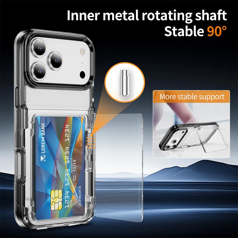 Transparent Wallet Slot Card Holder Stand Phone Case for IPhone 17 Air 16 15 Plus 14 13 12 Pro Max Shockproof Acrylic Hard Cover