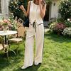 Women Summer 2 Piece Outfits Sleeveless Button Down Vest Wide Leg Pants Sets Casual Business Work Matching Set