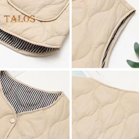 Winter Women Layering Vest Coat with Storage Bag Thin Padded Press Button Closure V Neck Sleeveless Solid Color Windproof Heat Retention Outdoor Down