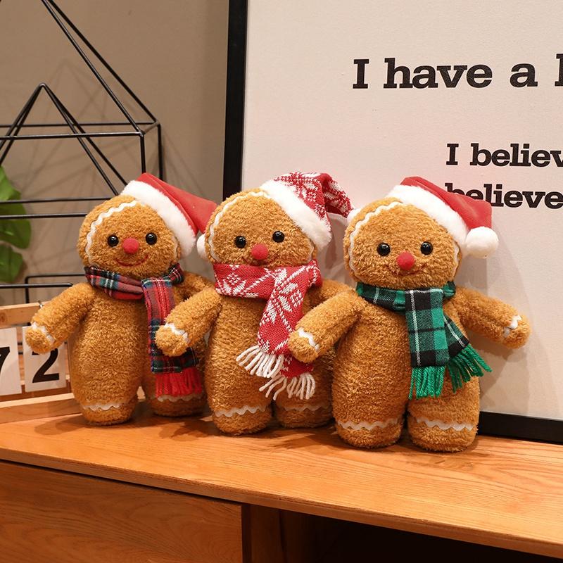 Lovely Gingerbread Man Plush Toys Kawaii Christmas Gingerbread Plushie Dolls Stuffed Soft Toy For Birthday Party Decor
