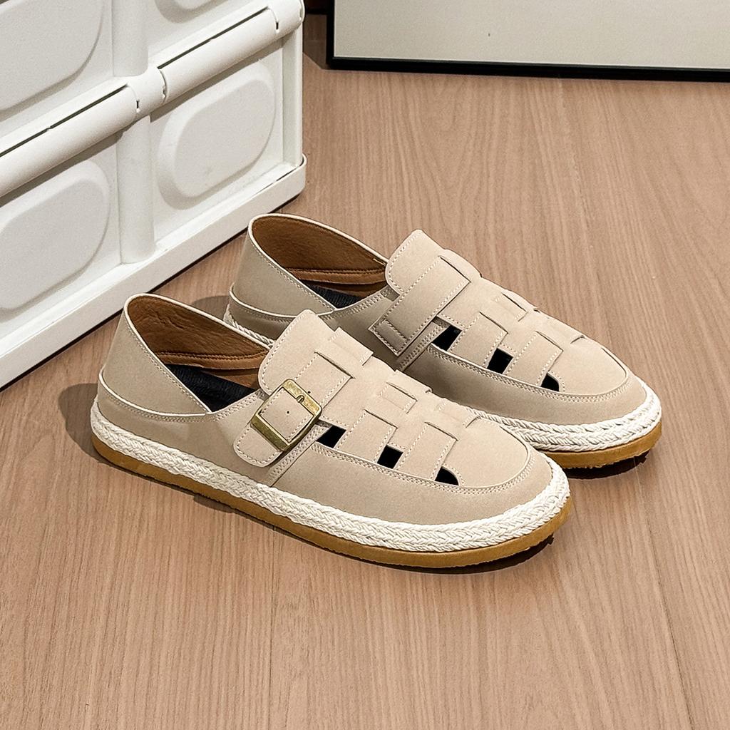 New Boken shoes men's one-pedal 2025 summer hollow casual straw shoes breathable bag head sandals