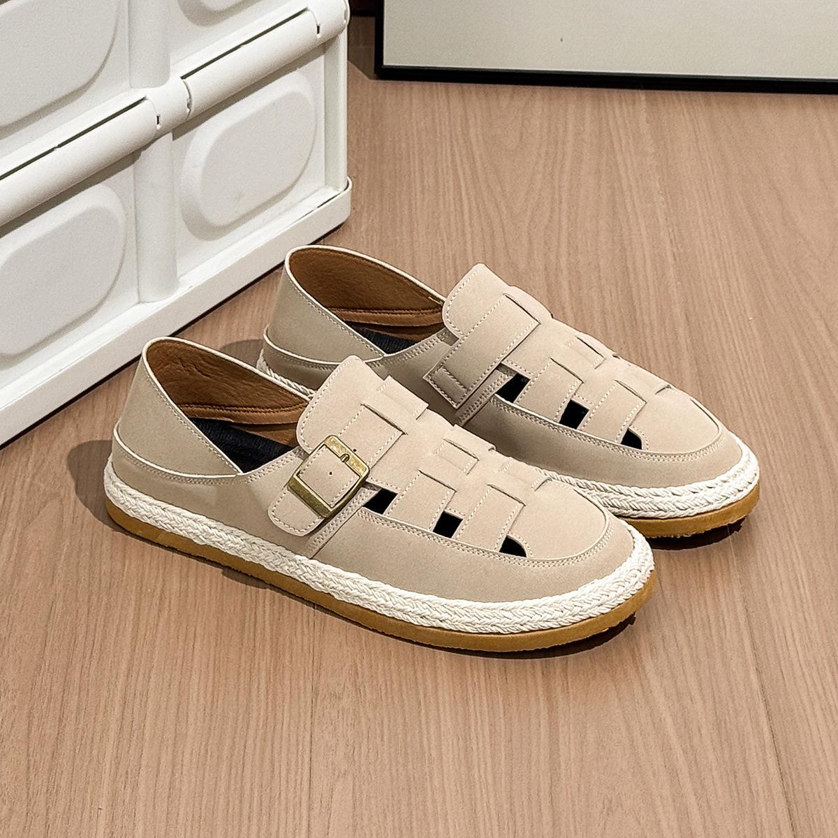 

Новые туфли Boken мужские на одной педали 2025 лето полые повседневные соломенные туфли дышащие с закрытым носком сандалии 39 песочный