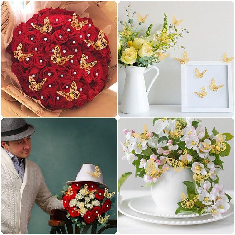 Good-160 Pcs Flower Bouquet Accessories Set,60 Pcs 3D Gold Butterfly Sticker Wall Decor And 100 Pcs Diamond Corsages Pins Easy T