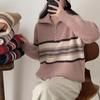 Autumn and winter new retro striped knitted jumper women's half zipper contrasting color loose casual college style sweater
