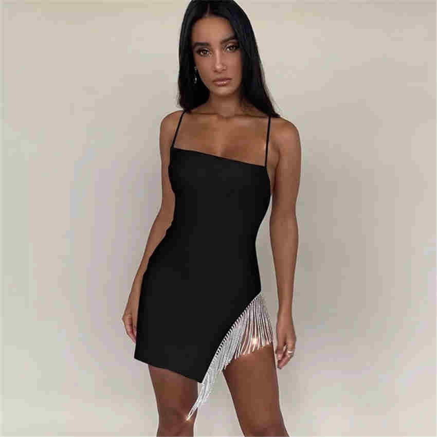 2 Layers Females Summer Backless Dress Tassel Hem Valentine Sexy Elegant Mini Dress