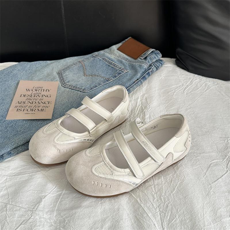 2025 Summer New Velcro Flat Comfortable Round Head Women's Shoes Shallow Mouth Ballet Shoes One Word Belt Single Shoes Women