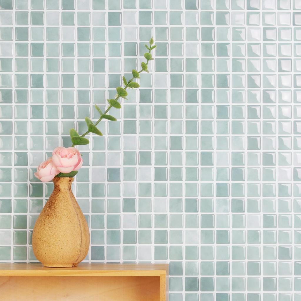 10x10 tumx10 st 3D Mosaik Vinyl Stänkskyddsplattor, Självhäftande Dra av och Klistra Subway Kakelklistermärken Klistra på Väggkakel