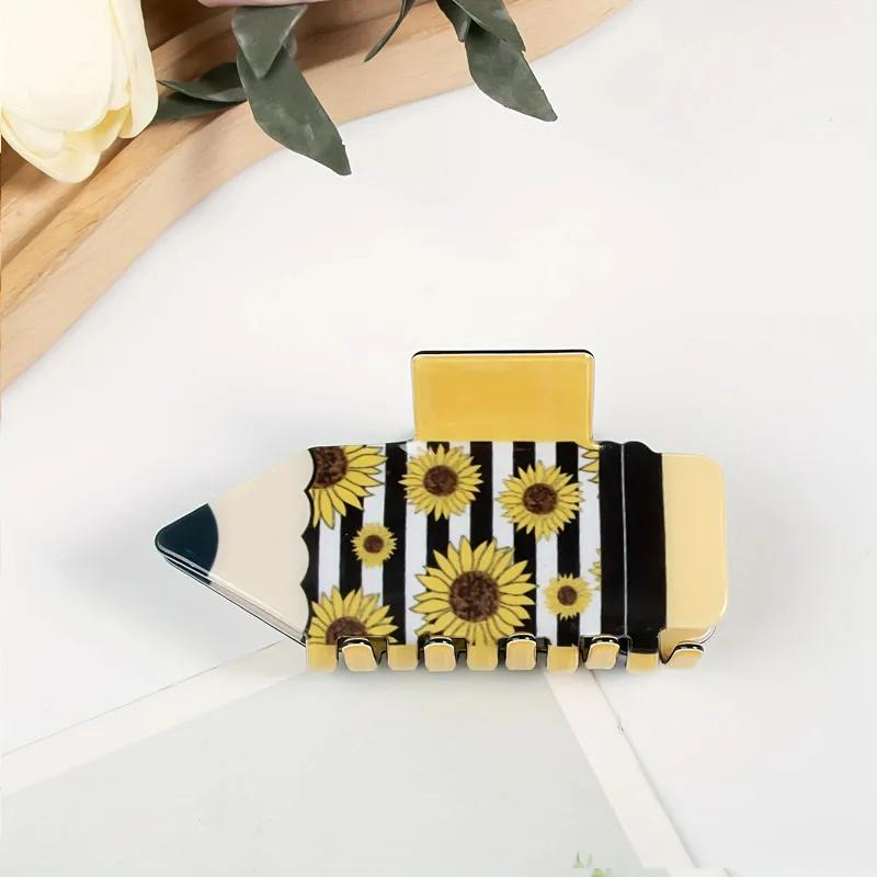 

Acrylic Striped Pencil Hair Clip for Women Elegant Fun Shark Clip Fashion Girl Ponytail Hair Clamp