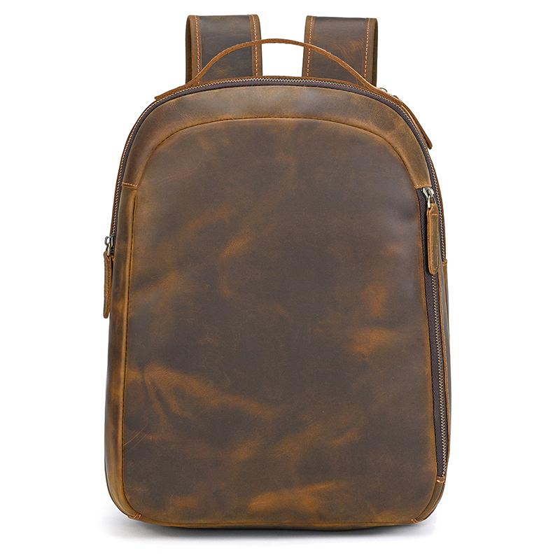 Retro Genuine Leather Backpack Men's Crazy Horse Leather Schoolbag Multifunction Daypack Leather Bag for Men