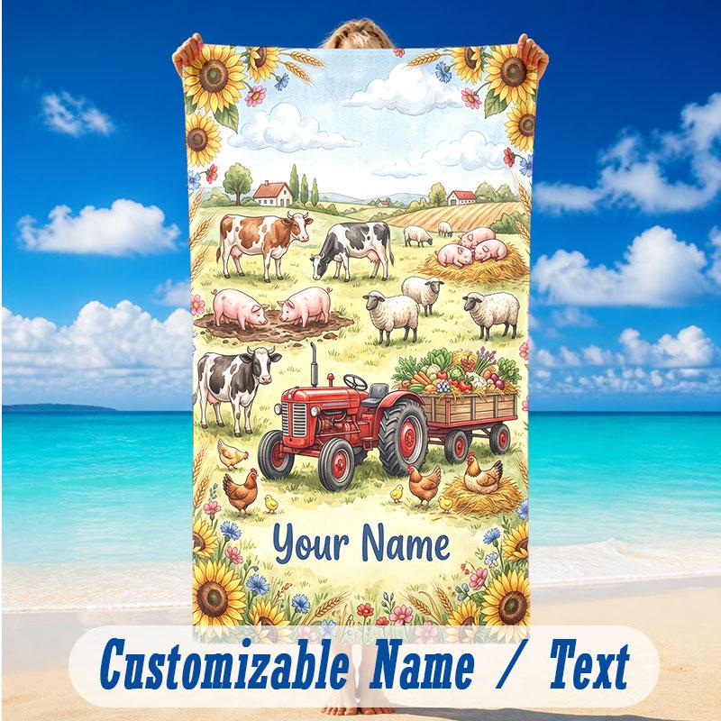 Decorative Artwork Theme Beach Towel Personalized Custom Name & Text Soft Quick Dry Beach Towel for Swimming Travel
