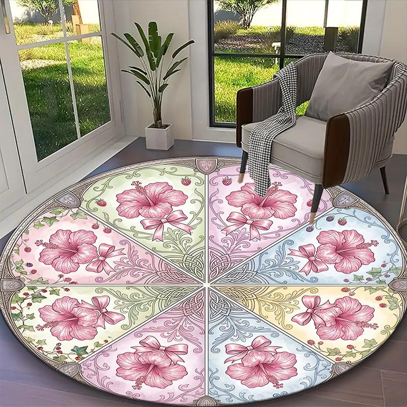 1pc Cozy Rural Leisure Capybara Scenes Rug, Comfortable Printed Home Round Carpet, Cozy Office Chair Rug
