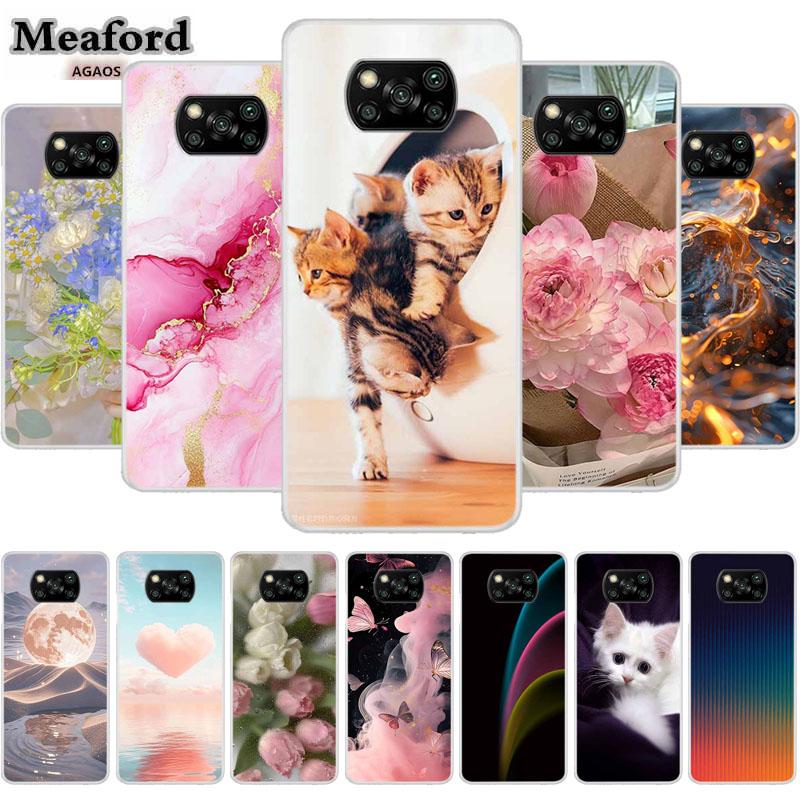 Phone Case For Xiaomi Poco X3 Pro TPU Back Cover Poco M6 Pro 4G F6 F5 F3 X6 X5 Transparent Clear Casing Soft Bumper Cats Fundas
