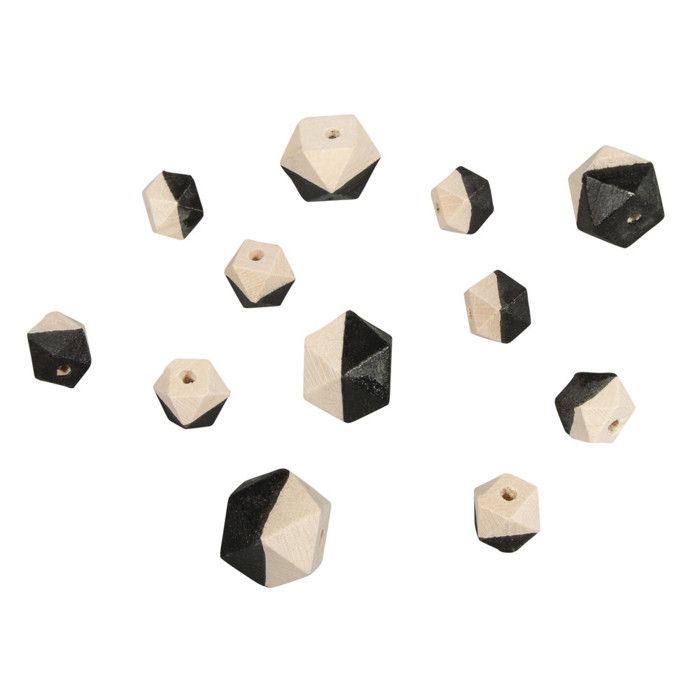 Diamond Wood Beads, 4pcs1.5cm, 8pcs1cm, 12pcs, Black