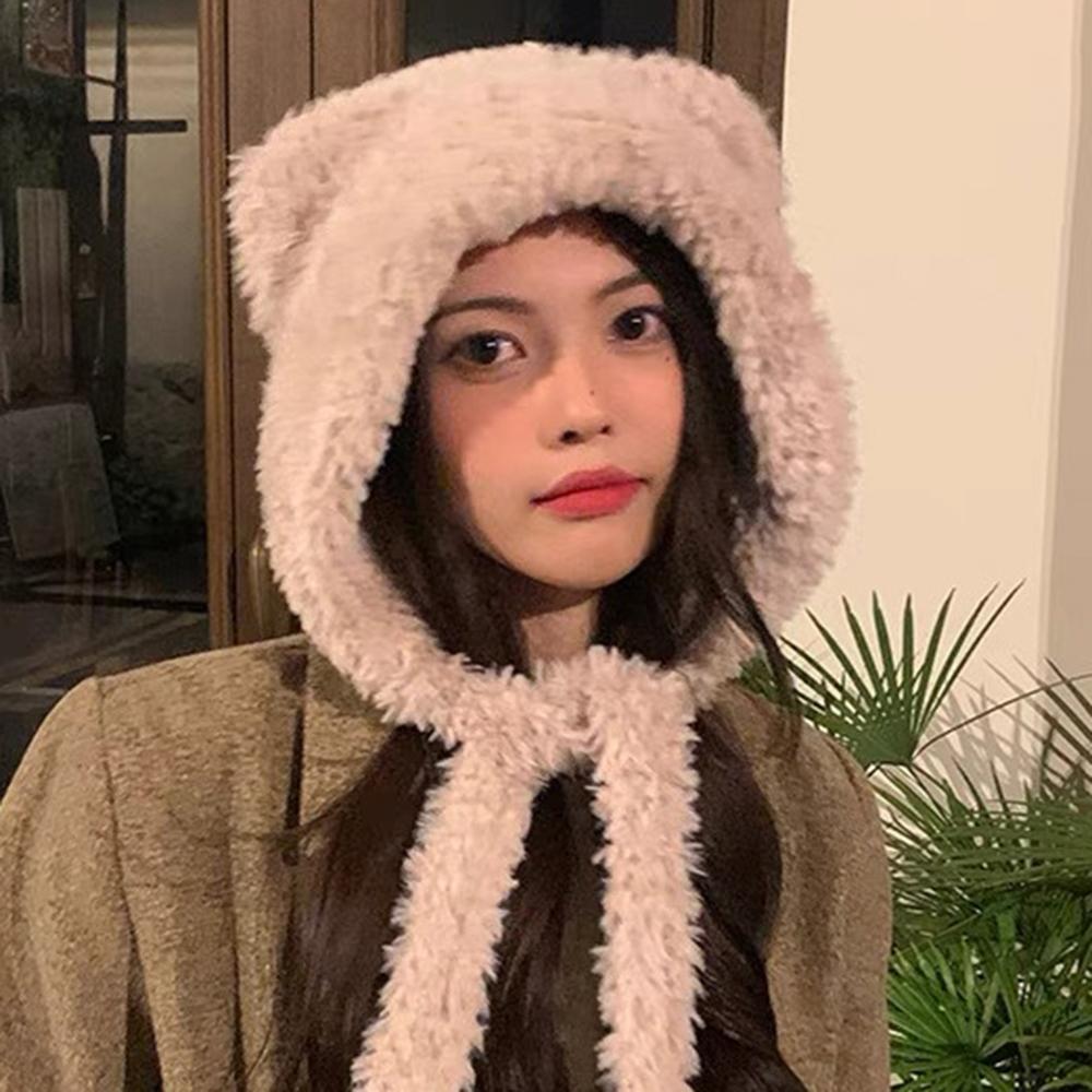 Women Winter Warm Kawaii Fox Fur Imitation Mink Plush Hat Thickened Cute Bear Ear Hat Ear Protection Cosplay Cap