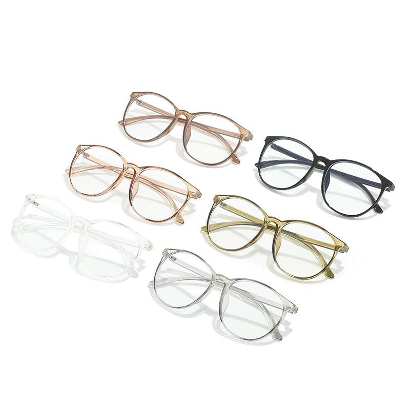 Tr90 Anti-Blue Light Large Frame Thin Glasses Frame, Retro Plain Full Frame Round Frame Flat Mirror
