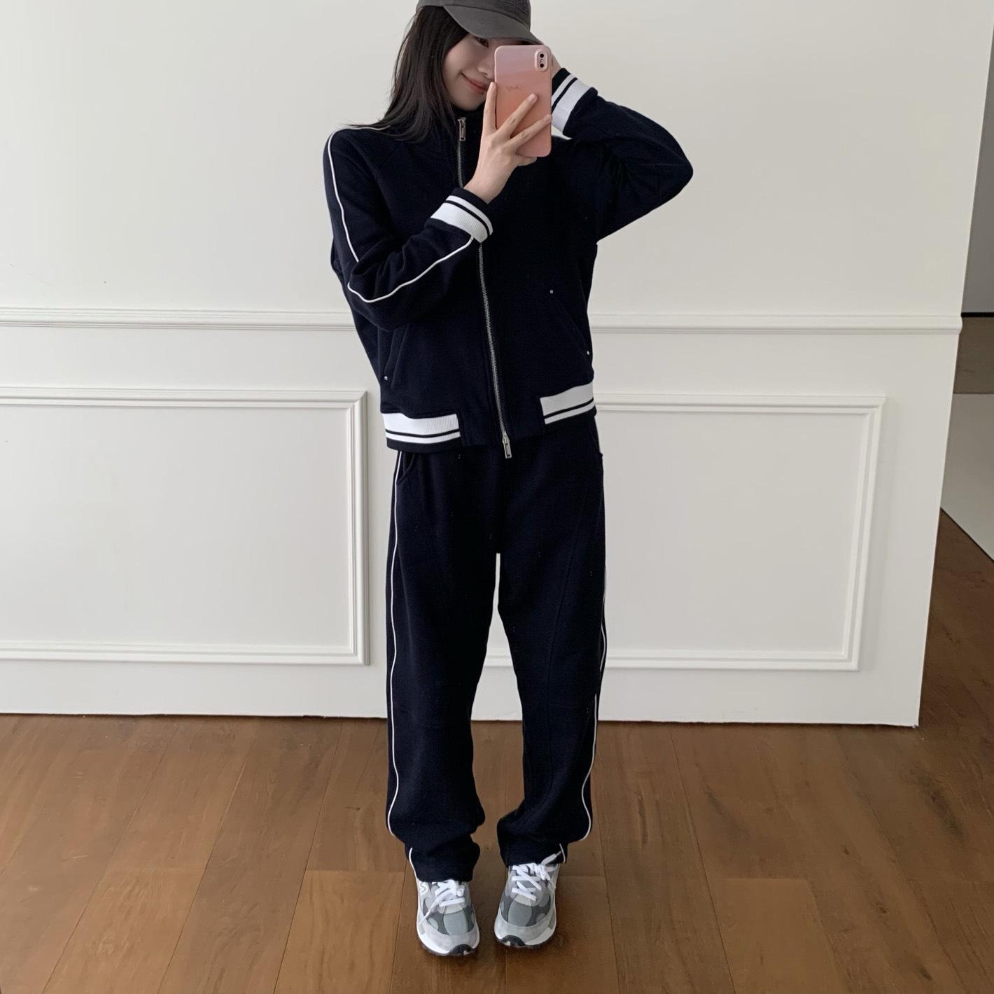 Women s Color Block Baseball Jacket & Tapered Casual Pants Set S