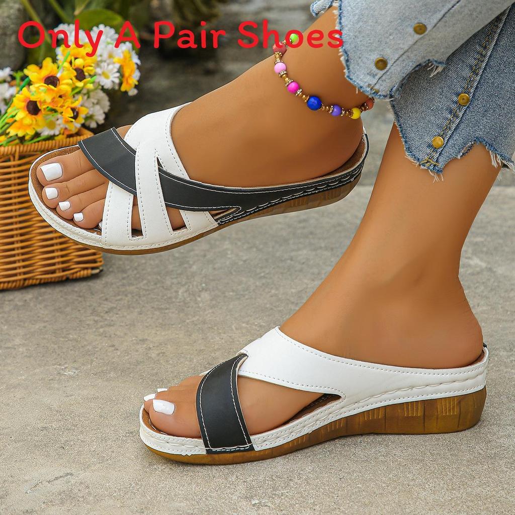 Womens Cross Strap Sandals With Pu Upper And Rubber Sole For Summer Beach Wear